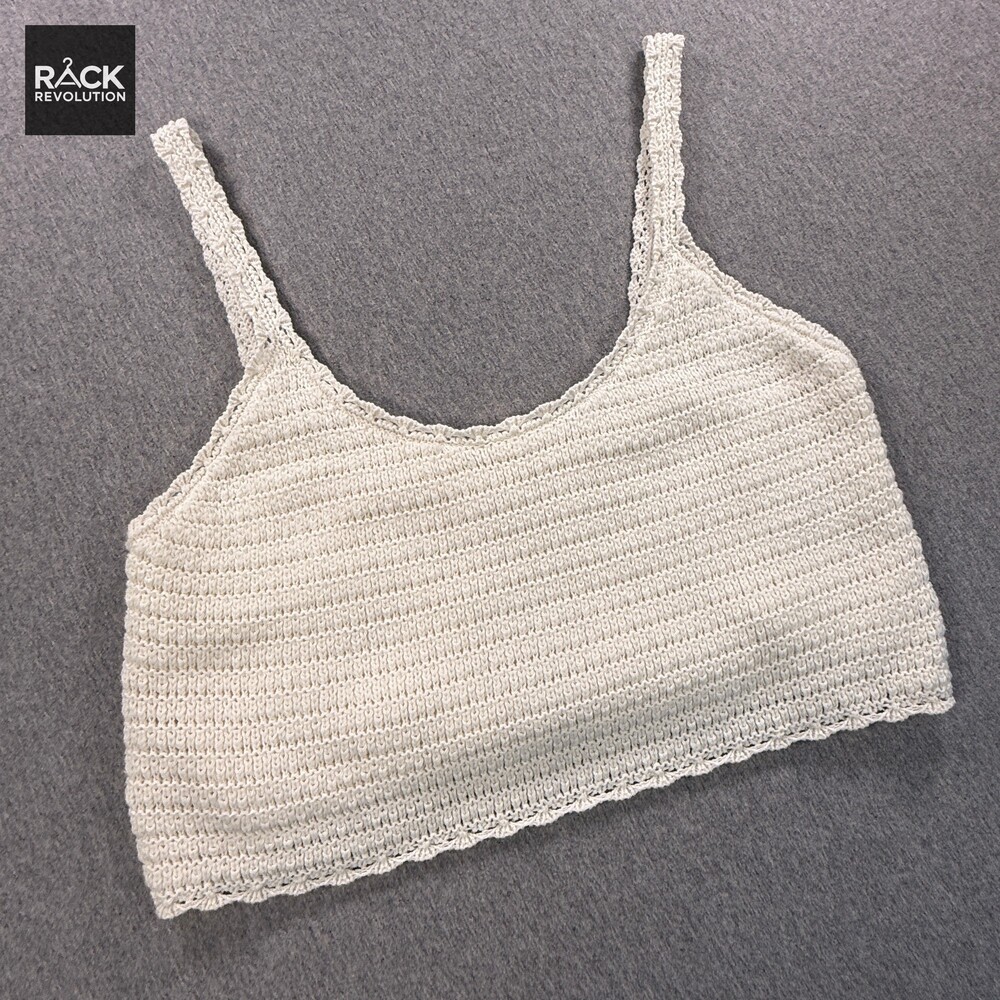 Aerie By American Eagle Crochet Knit Tank Top Medium Cream Sleeveless